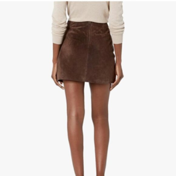 BLANK NYC Chocolate Souffle Brown 100% Suede Leather Wrap Mini Skirt Sz 26 - Picture 3 of 13